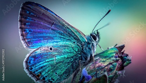 Close-up Macro Shot of a Vibrant Blue Butterfly on a Twig.