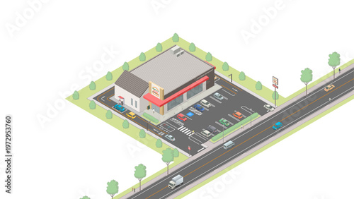 アイソメトリック図法で描いたファーストフード店のイメージ / Fast food restaurant. Isometric illustration