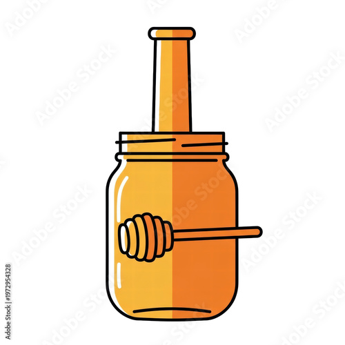 Golden honey jar with dipper