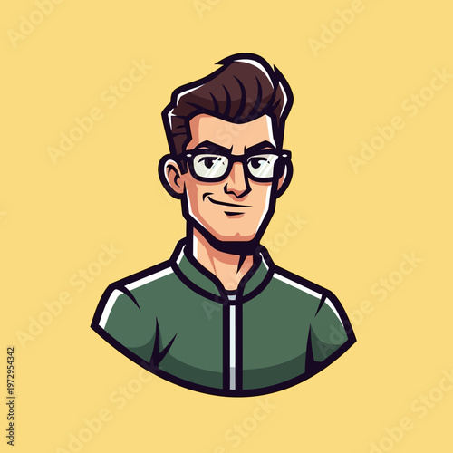 Cartoon Man Wearing Glasses and Jacket.
