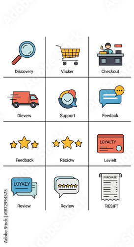 Ecommerce shopping cart checkout icons.