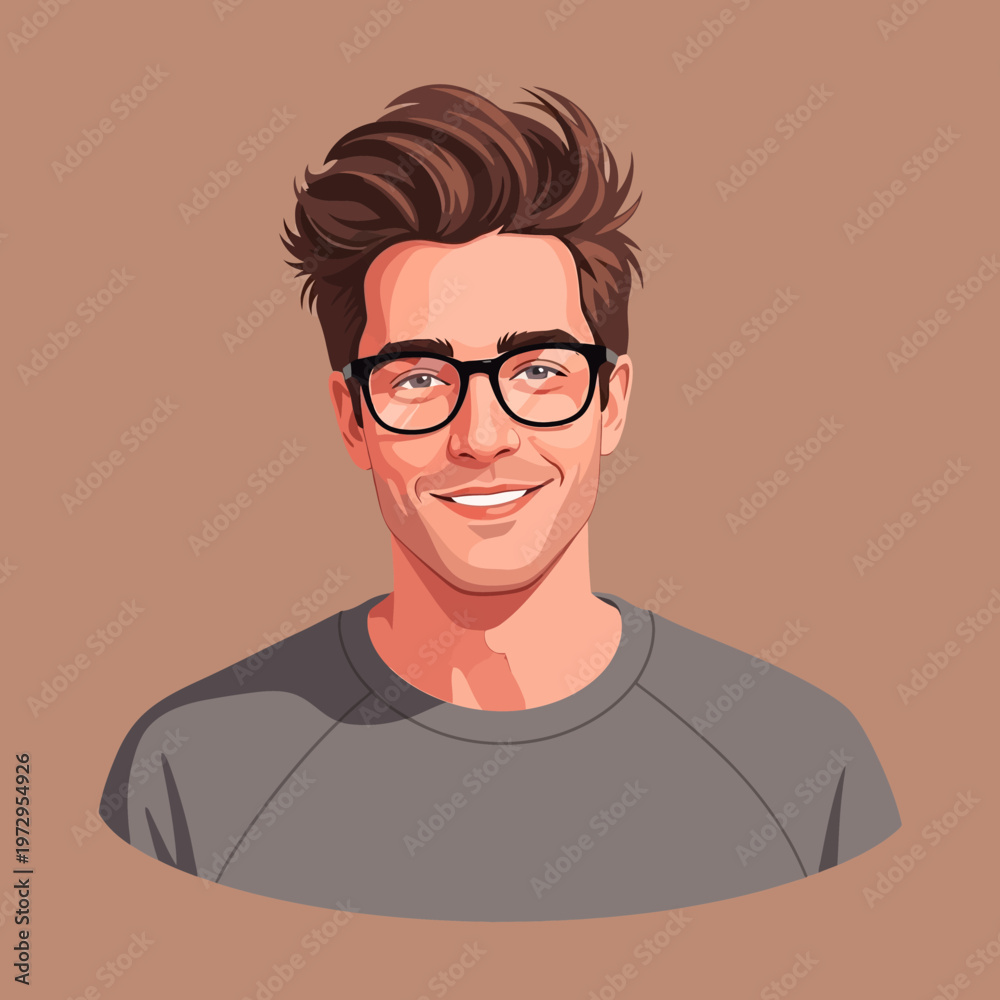 Fototapeta premium Illustrated Portrait of Man Wearing Glasses.