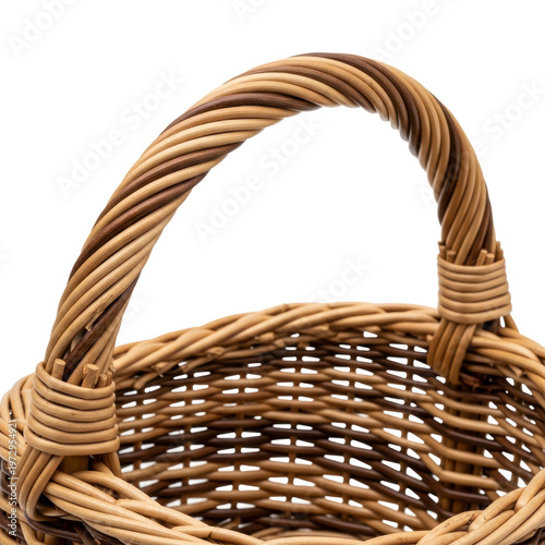 Woven wicker basket handle closeup