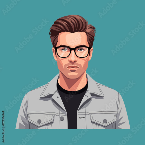 Illustrated Portrait of Man Wearing Glasses.