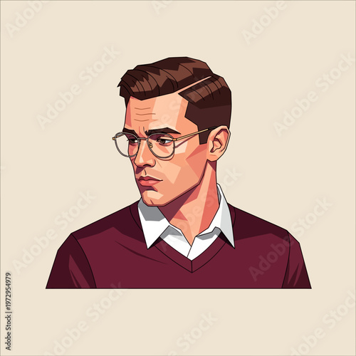 Illustrated Portrait of Man Wearing Glasses.