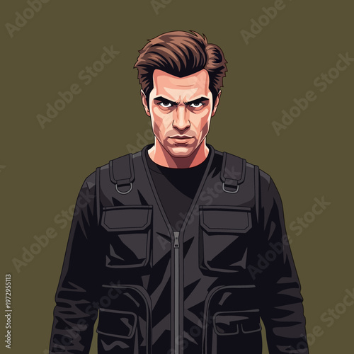 Illustration of a Man in Tactical Jacket.