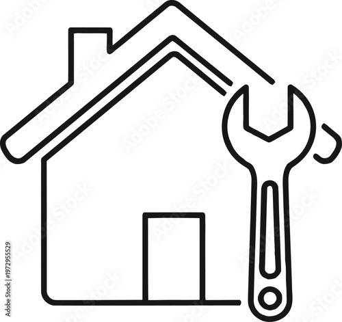 house with wrench, home repair icon