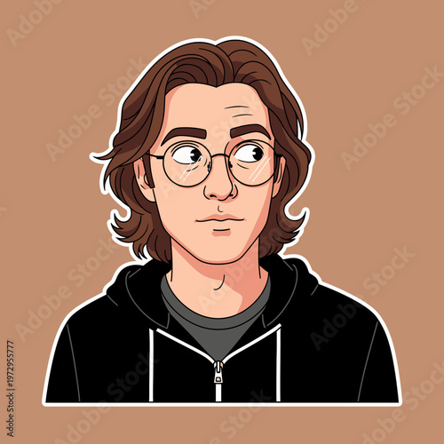 Illustration of a Young Man Wearing Glasses.