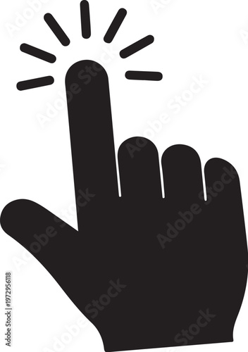 Black hand with index finger pointing up and sunburst
