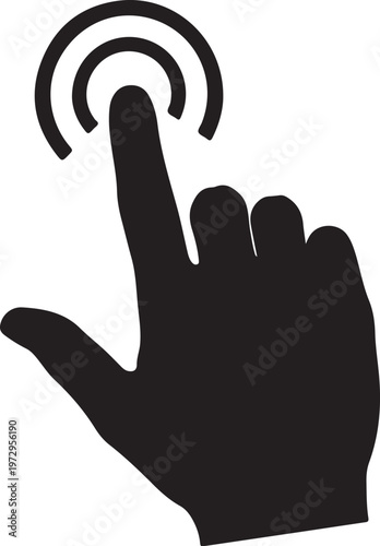 Black hand with index finger pointing up and wifi signal above fingertip