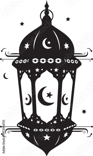 Black lantern with crescent moons and stars white