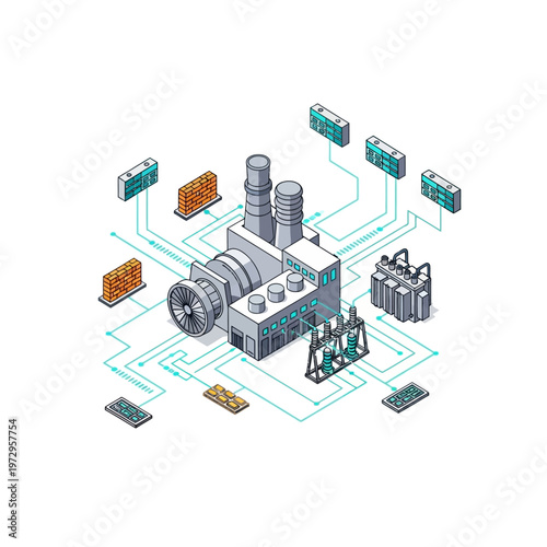 Industrial Power Plant Turbine and Energy Distribution System.