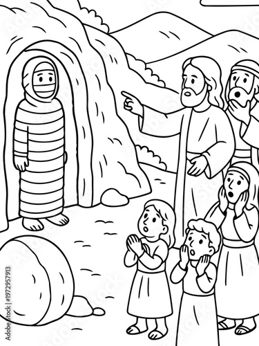 Biblical Scene: A black-and-white illustration captures a dramatic moment with figures, possibly depicting a religious narrative and evoking a sense of solemnity and spiritual connection.