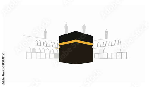 Kaaba at Masjid al Haram holy mosque in Mecca minimal Islamic vector illustration isolated on white