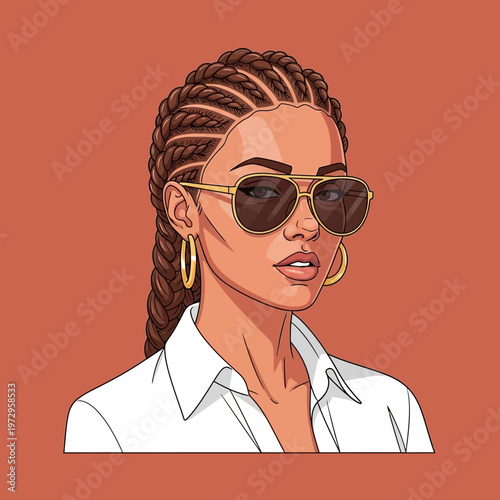 Woman with Braided Hair and Sunglasses.