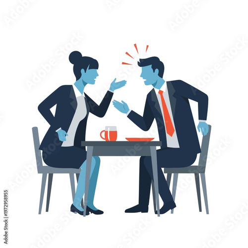 Business Conflict: Man and Woman Arguing at Table, Office Meeting Disagreement