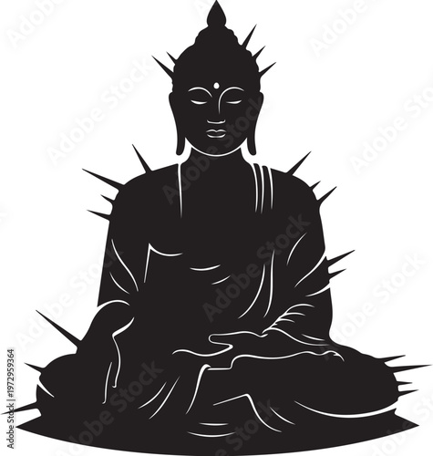 Black silhouette buddha statue with white outline