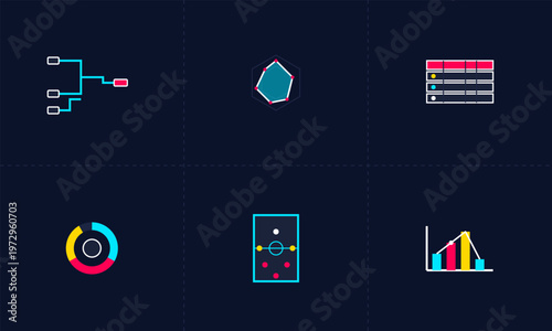 Hand-drawn soccer tournament infographic chart elements for sports data visualization including analytics icons for professional football authentic illustration