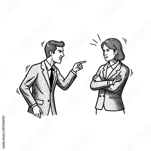 Man Accusing Woman, Conflict, Business Dispute, Argument, Vector Illustration