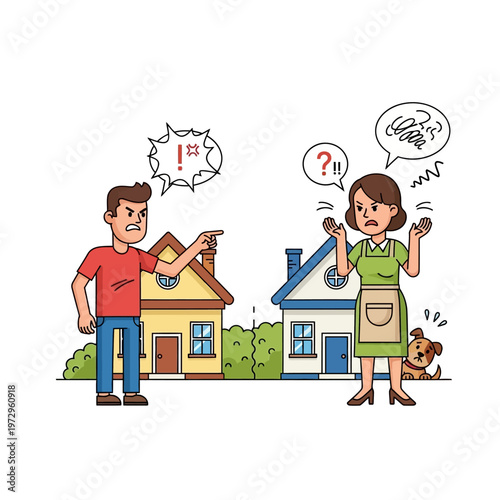 Neighbors Arguing Over Property Line Dispute, Dispute, Conflict, Houses, Conflict, Disagreement