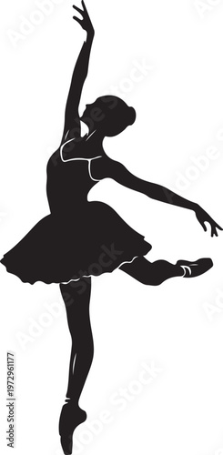 Black silhouette of a ballet dancer in a graceful pose