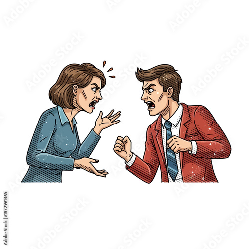 Angry Couple Arguing Fiercely, Business People Fighting, Conflict, Relationship Problems