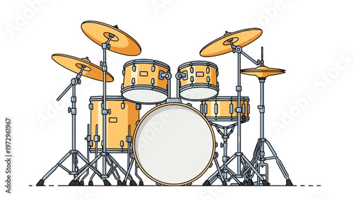 Complete professional drum set is shown with all components including cymbals, stands, and pedals on a white background.