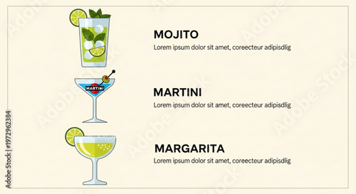 Cocktails with lime wedges and mint leaves on beige background