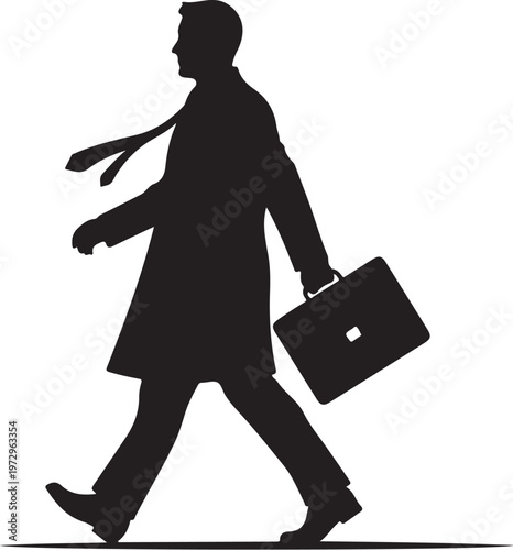 Black silhouette of a man walking with briefcase