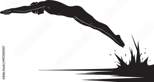 Black silhouette of a person diving into water human