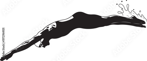 Black silhouette of a person diving into water swimming
