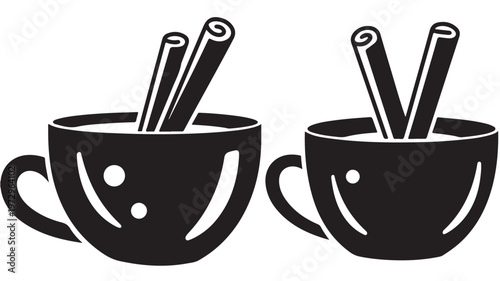 Coffee Cups and Chopsticks Icon Isolated on White for Cafe, Asian Dining, Beverage and Food Service Concepts