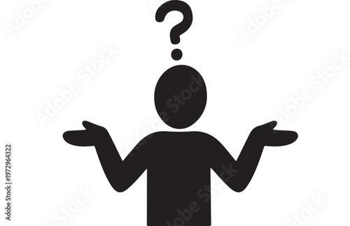 Question Mark Stick Figure Confusion Icon Isolated on White for FAQ, Doubt, Problem Solving and Decision Concepts