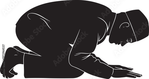 Black silhouette of a person in prayer position muslim