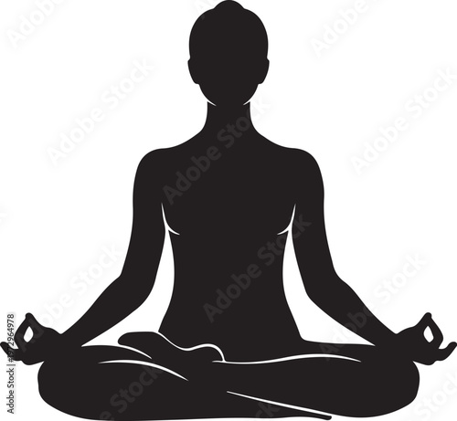 Black silhouette of a person meditating in lotus position