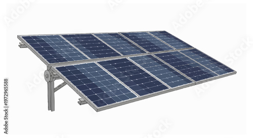 Array of eight solar panels mounted on a single grey support pole.