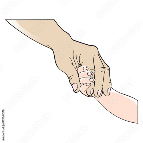 elder hand holding infant hand color vector art