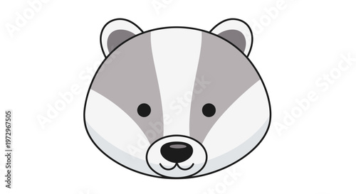 Cute Badger Face Illustration, Cartoon Animal Character, Wildlife Icon