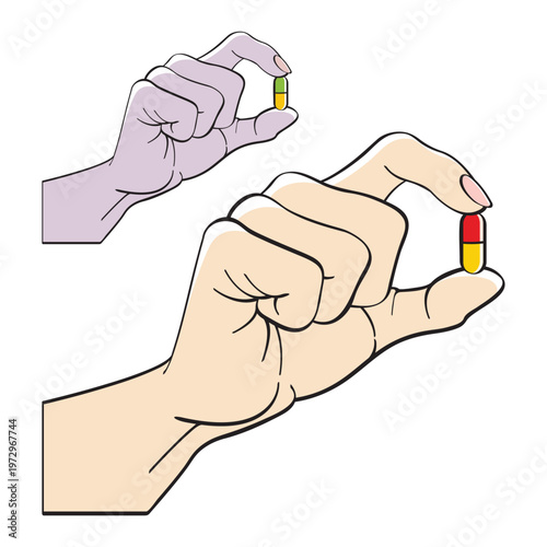 hand holding capsule vector illustration