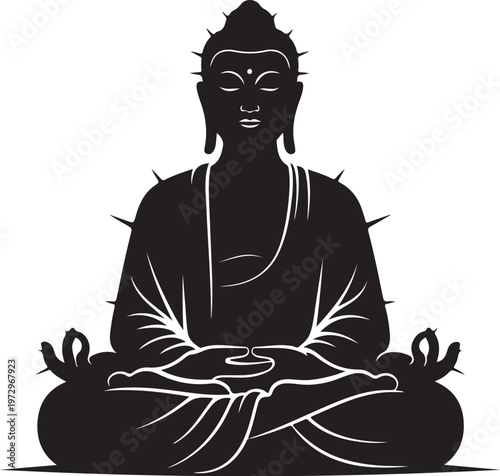 Black silhouette of buddha in lotus position white