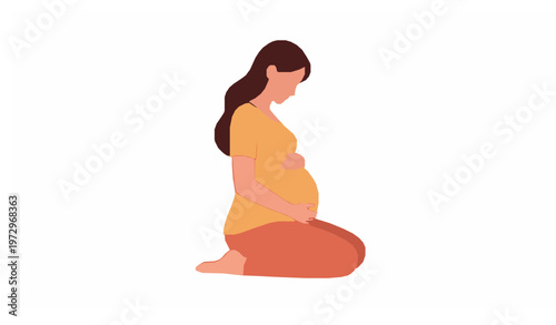 Pregnant woman hugging belly vector illustration for maternal care and mindfulness isolated on white background