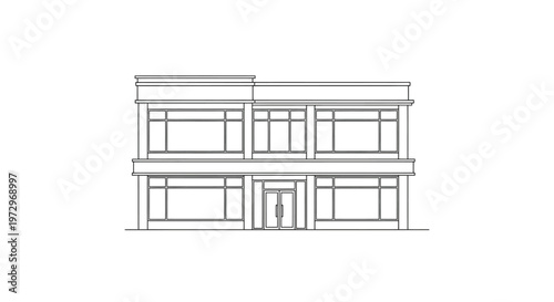 Simple line drawing of a two story commercial building facade