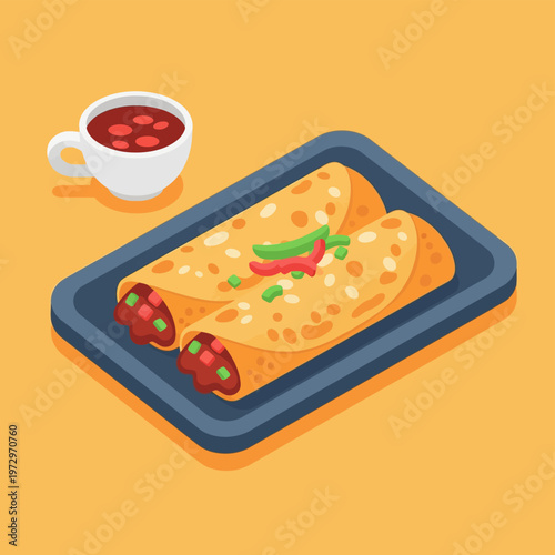 Mexican Enchiladas with Sauce Flat Design Illustration