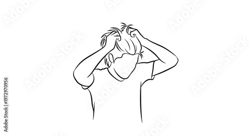 A sketch of a person with their head in their hands expressing distress