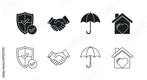 Insurance protection and home concepts illustrated with black vector icons