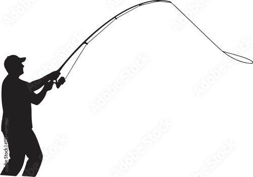 Black silhouette of man casting fishing rod