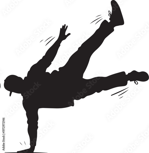 Black silhouette of man doing side kick person kicking
