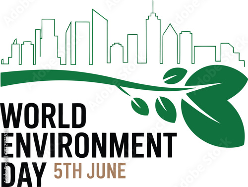 World environment day logo featuring stylized green elements and text on a light background isolated on white background