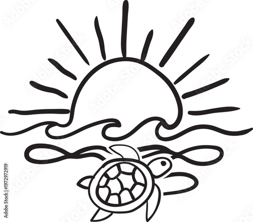 Ocean Turtle Sun Waves Coastal Summer Minimalist Beach Graphic Tee