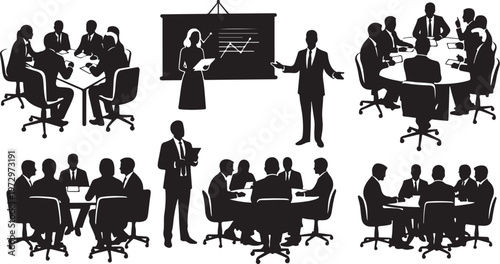 Business People Meeting Silhouettes in Office Settings Various